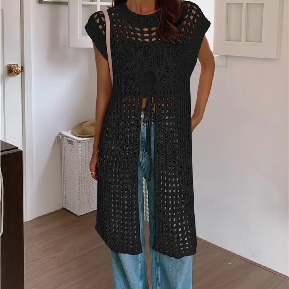 Elegant Black Knit Cover-Up